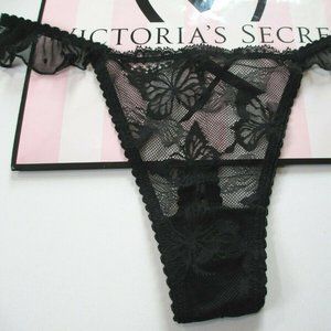 VICTORIA'S SECRET Ruffle Mesh Dot Thong Panty S M L XL Fishnet Lace Butterfly VS